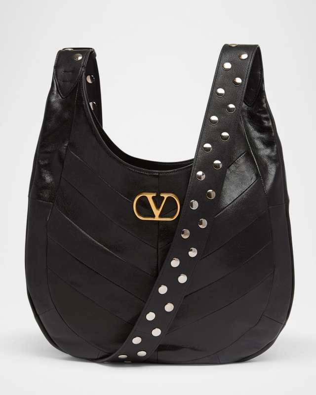 Hoboho Studded Patchwork Leather Hobo Bag